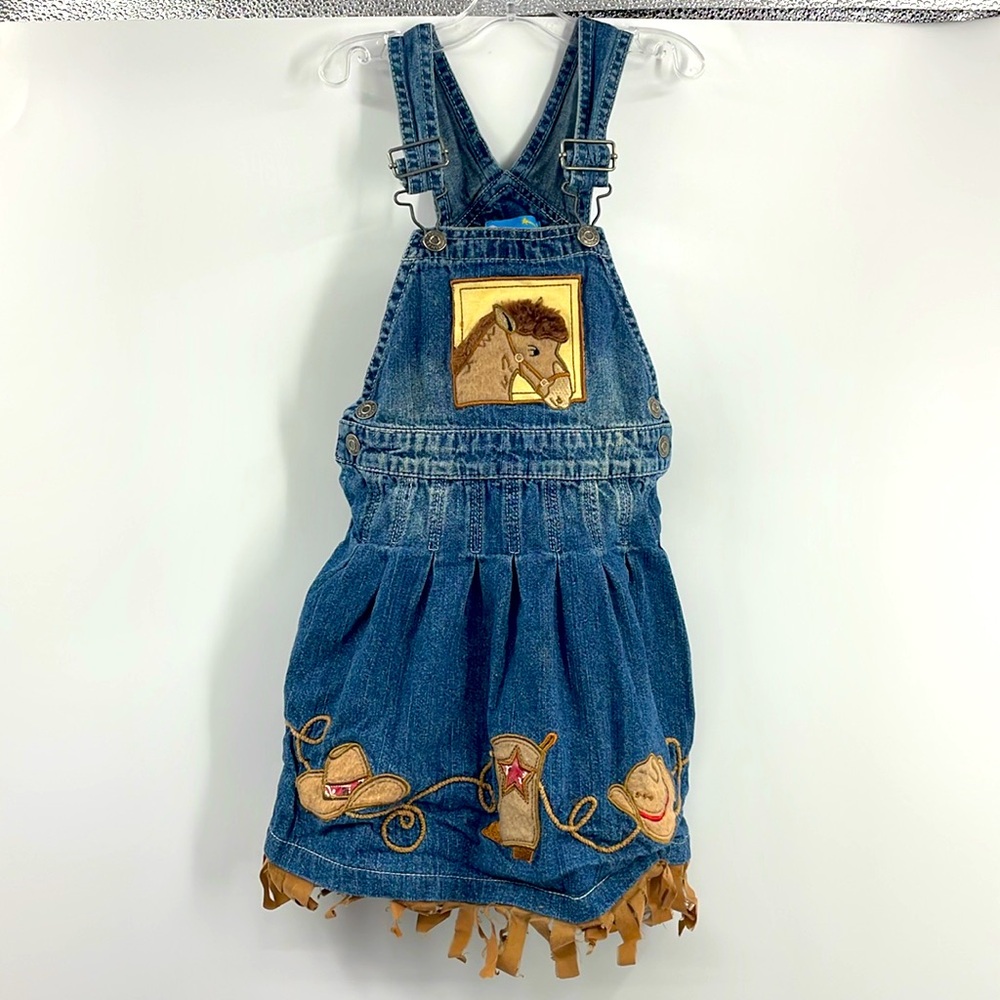 Vintage Cre8ions western horse pony cowboy boot patch overalls dress Size 3T